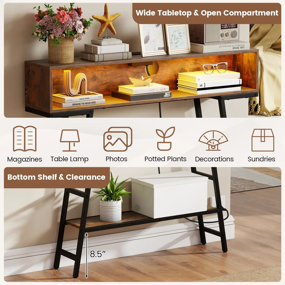40" Console Table with Charging Station and LED Lights by DirectDeals