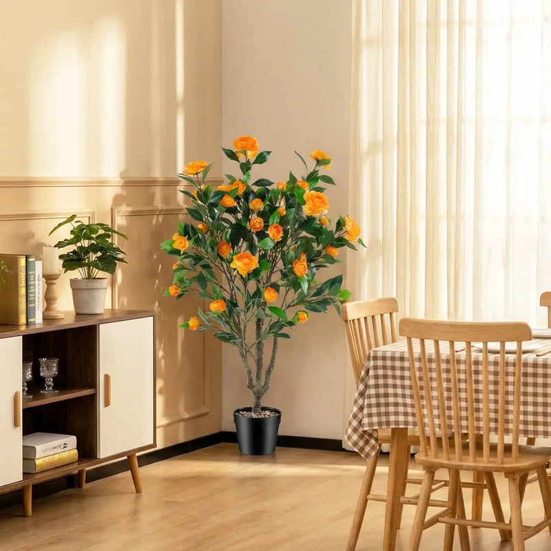 40 Inch Artificial Camellia Tree with 37 Flowers and River Stones in Pot by DirectDeals