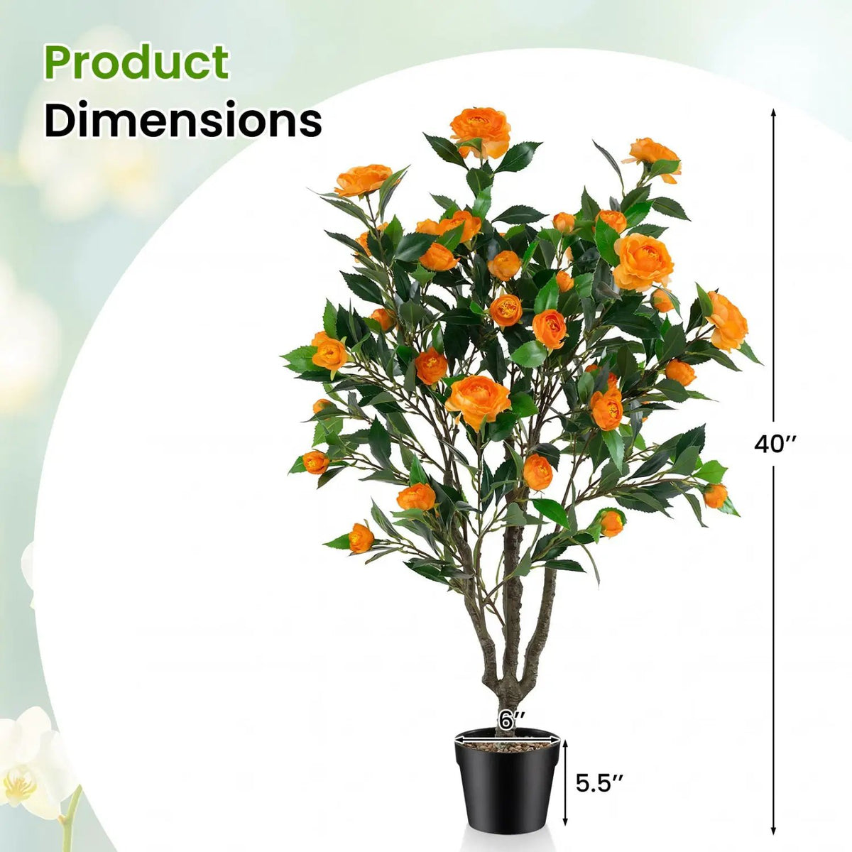 40 Inch Artificial Camellia Tree with 37 Flowers and River Stones in Pot, photo 2 of 10