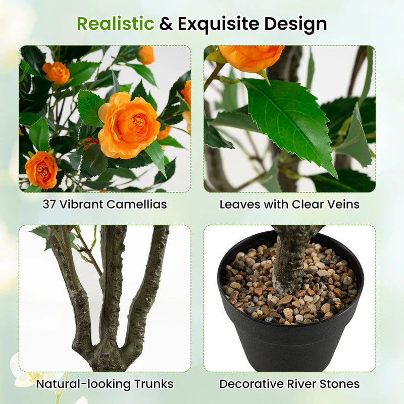 40 Inch Artificial Camellia Tree with 37 Flowers and River Stones in Pot by DirectDeals