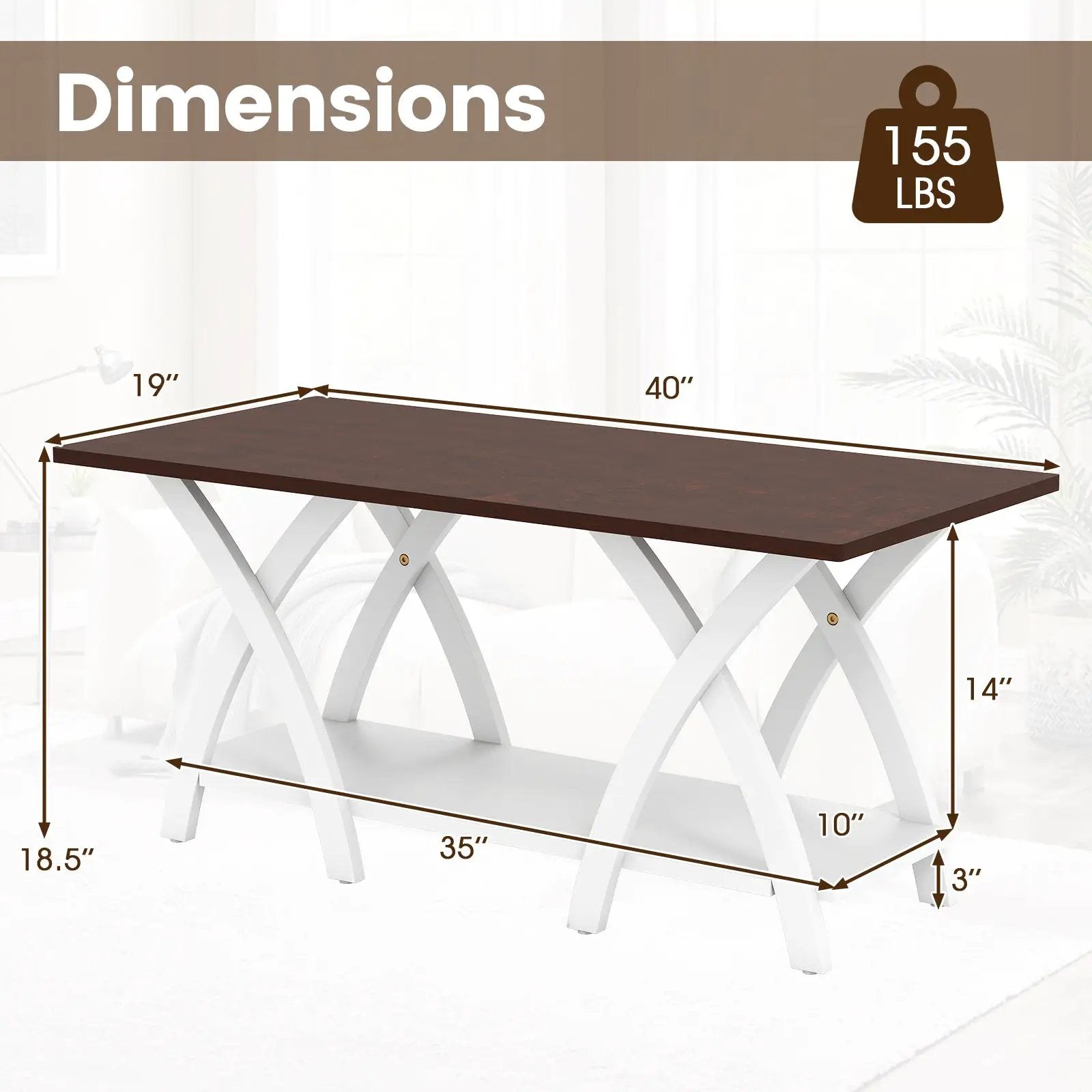 40 Inch Farmhouse Wooden 2-Tier Coffee Table with Storage Shelf for Living Room-Walnut by DirectDeals