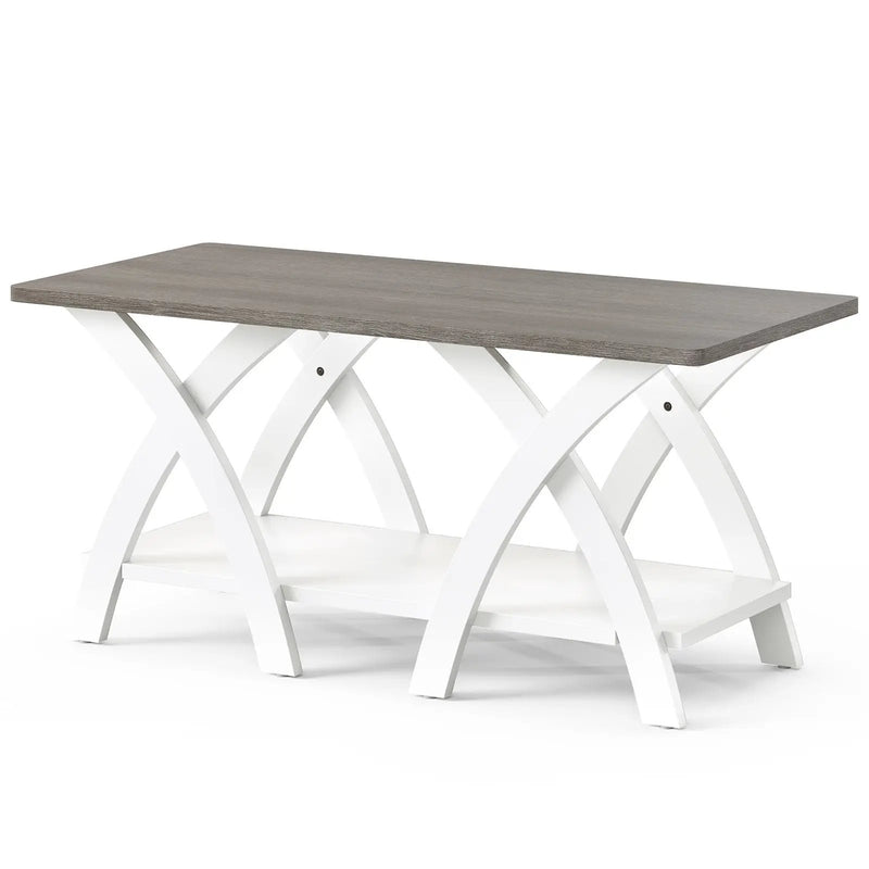 40 Inch Farmhouse Wooden Coffee Table with Storage Shelf with X-shaped Legs-Gray by DirectDeals