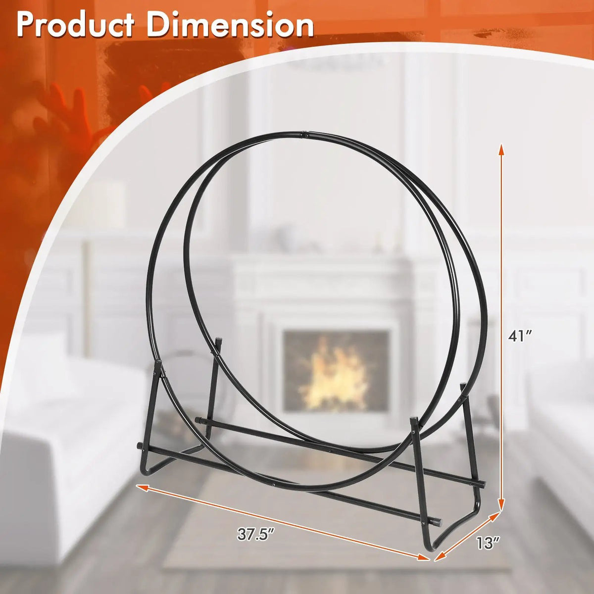 30-Inch Tubular Steel Log Hoop Firewood Storage Rack, dimensions drawing