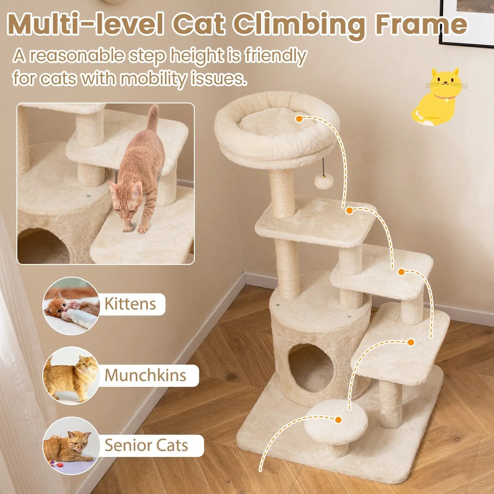 40 Inch Multi-level Cat Tower with Condo and Dangling Jingle Ball by DirectDeals