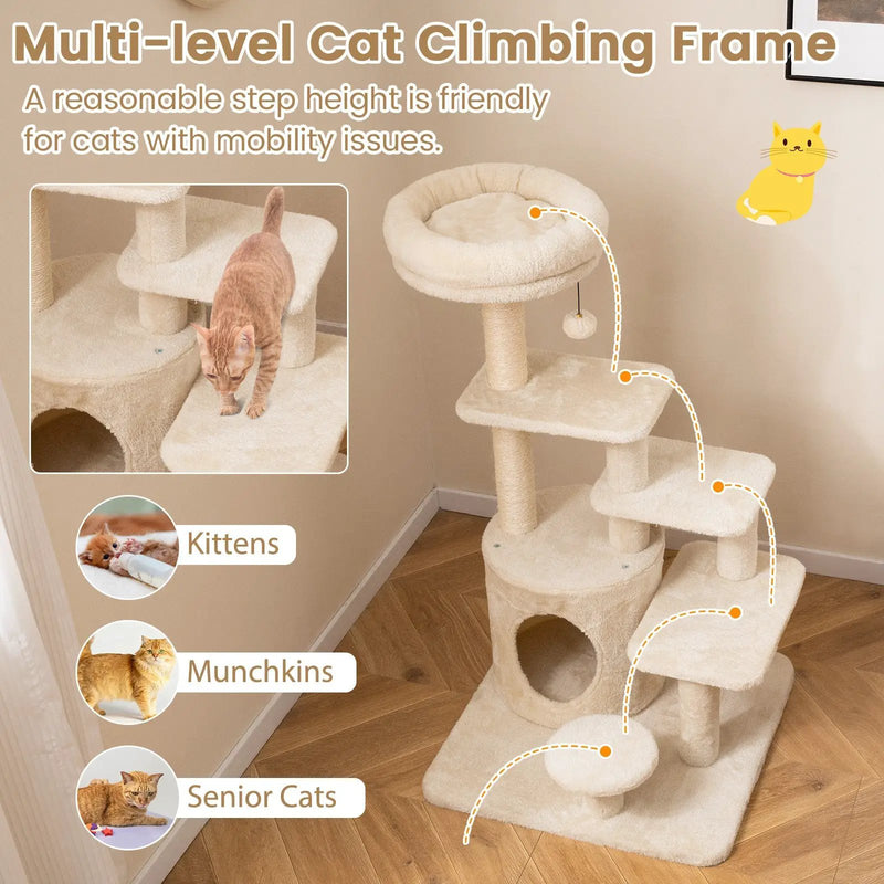 40 Inch Multi-level Cat Tower with Condo and Dangling Jingle Ball by DirectDeals