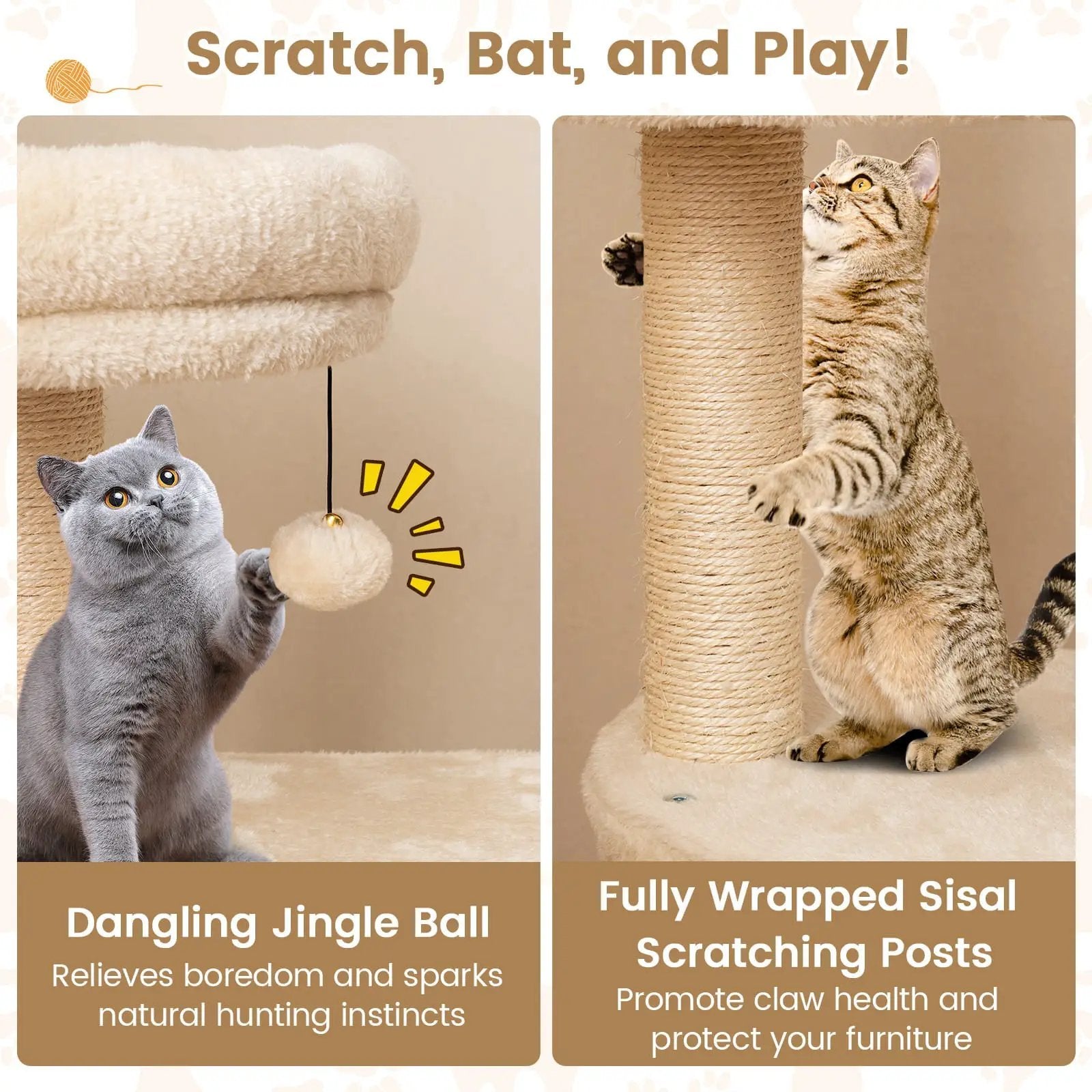 40 Inch Multi-level Cat Tower with Condo and Dangling Jingle Ball by DirectDeals