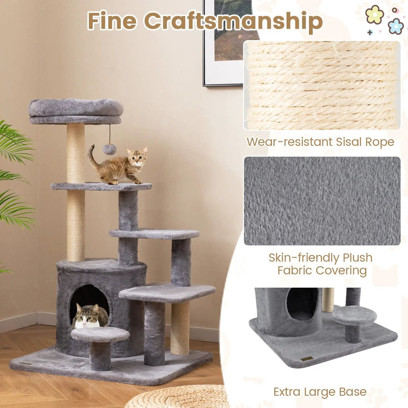 40 Inch Multi-level Cat Tower with Condo and Dangling Jingle Ball by DirectDeals