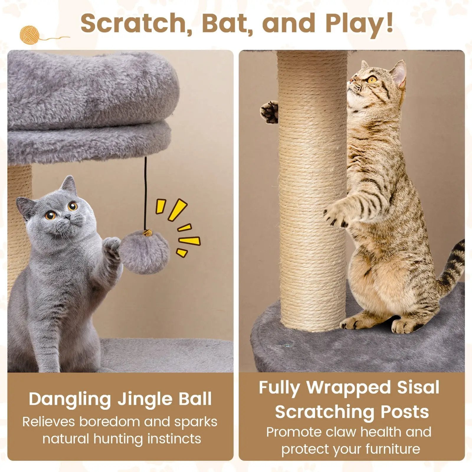 40 Inch Multi-level Cat Tower with Condo and Dangling Jingle Ball by DirectDeals