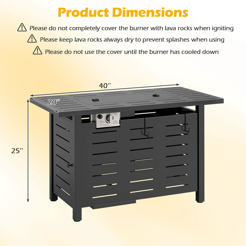 40 Inch Outdoor Propane Fire Pit Rectangle Gas Fire Table with Lava Rocks by DirectDeals