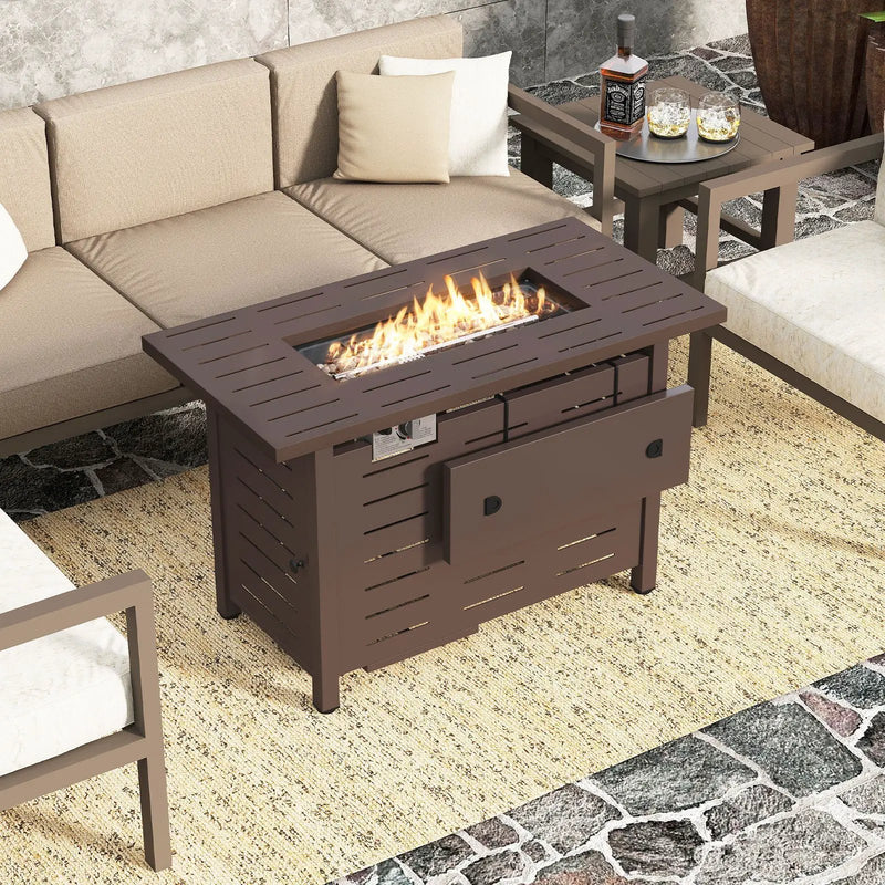 40 Inch Outdoor Propane Fire Pit Rectangle Gas Fire Table with Lava Rocks by DirectDeals