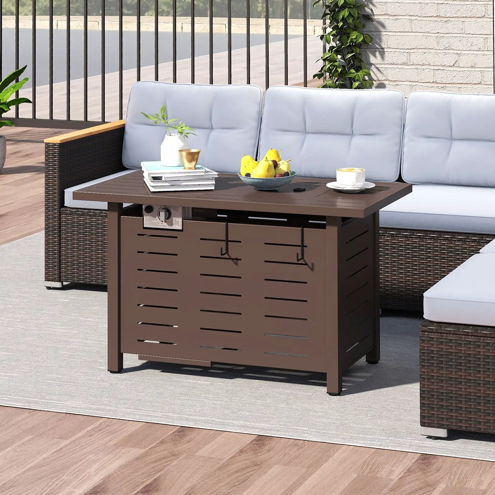 40 Inch Outdoor Propane Fire Pit Rectangle Gas Fire Table with Lava Rocks by DirectDeals