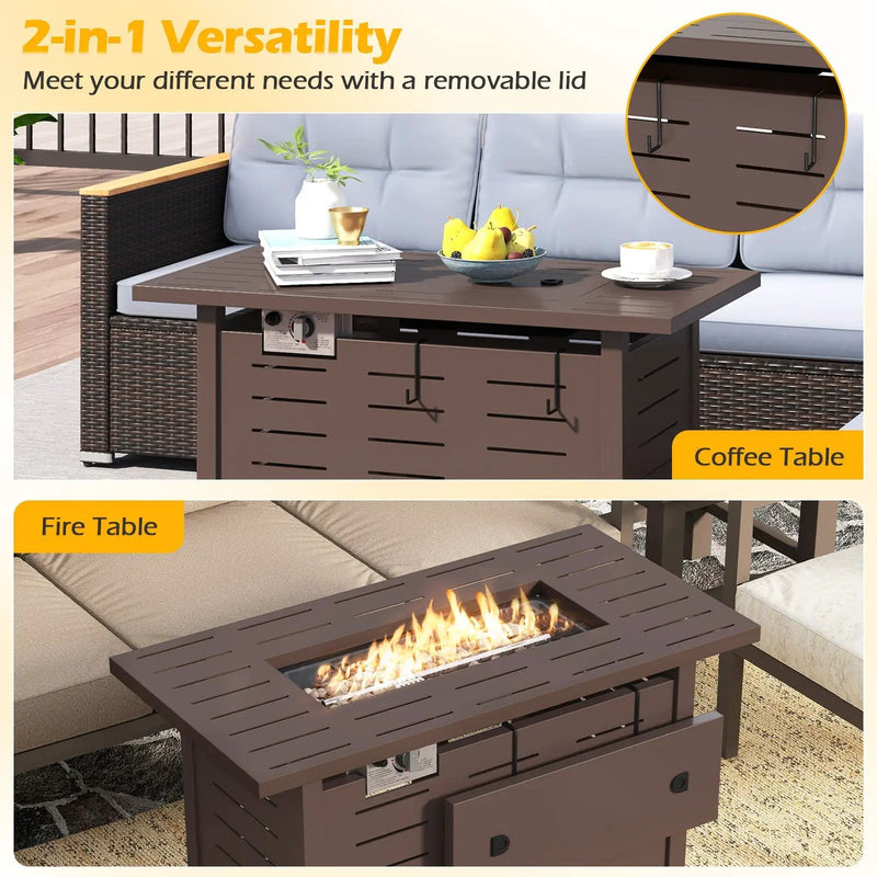40 Inch Outdoor Propane Fire Pit Rectangle Gas Fire Table with Lava Rocks by DirectDeals