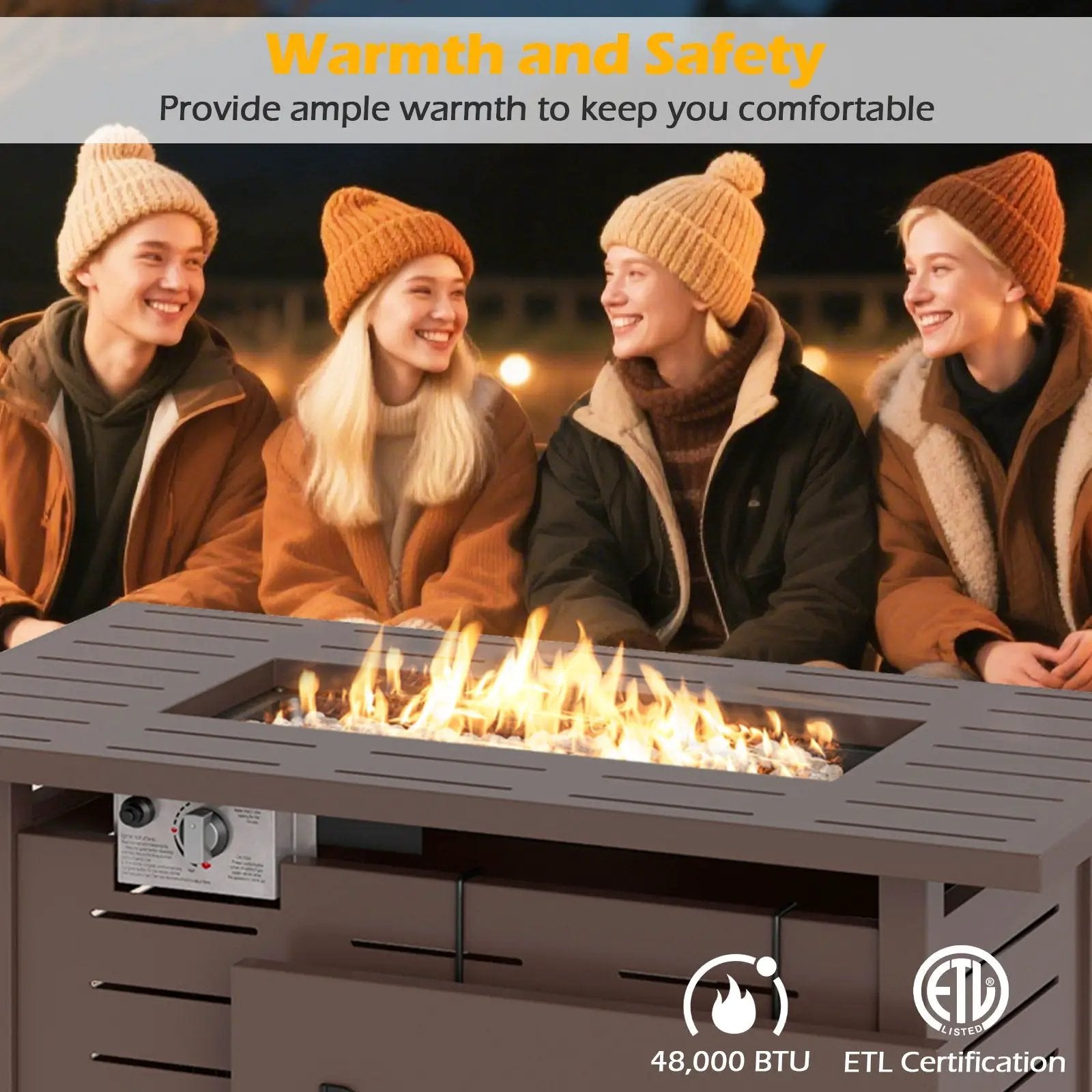 40 Inch Outdoor Propane Fire Pit Rectangle Gas Fire Table with Lava Rocks by DirectDeals