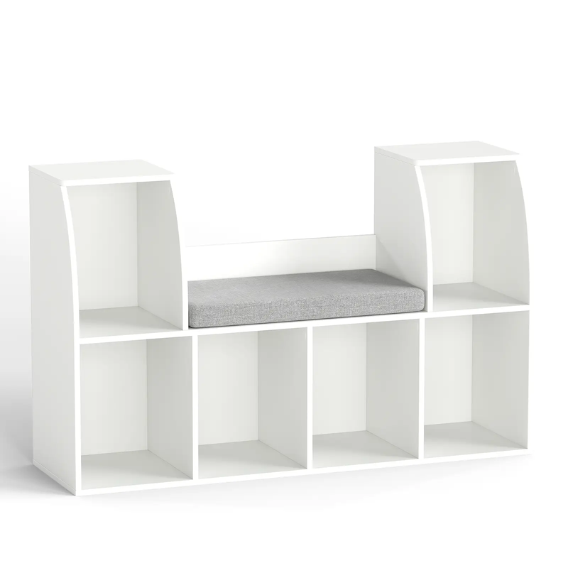 40 Inches Kids Bookshelf with Reading Nook Bookcase with 6 Open Cubes-White by DirectDeals