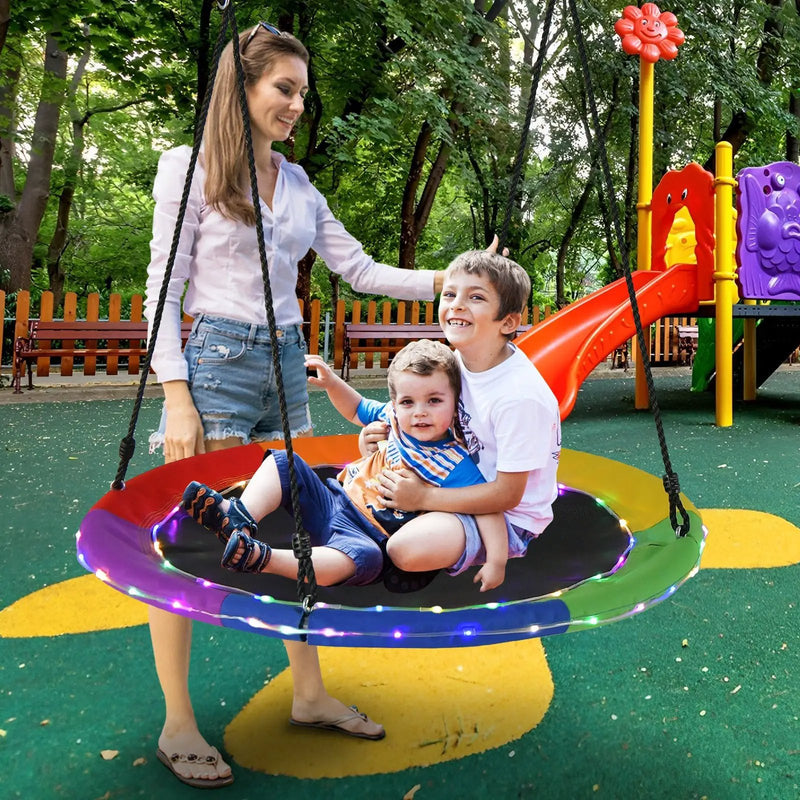 40 Inches Saucer Tree Swing Round with Lights for Kids and Adults by DirectDeals