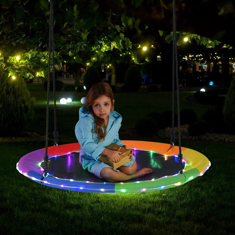 40 Inches Saucer Tree Swing Round with Lights for Kids and Adults by DirectDeals