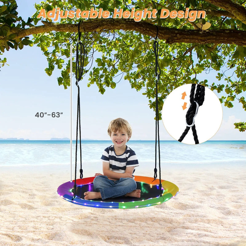 40 Inches Saucer Tree Swing Round with Lights for Kids and Adults by DirectDeals