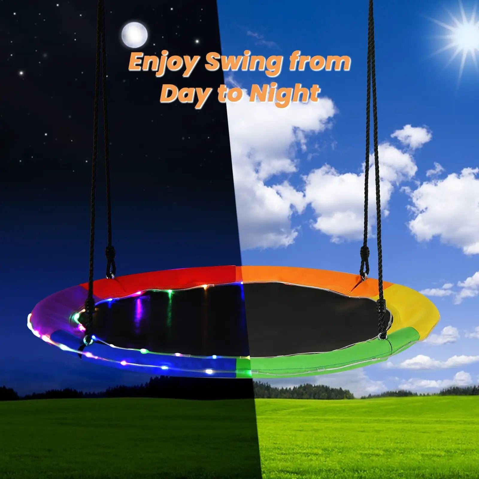 40 Inches Saucer Tree Swing Round with Lights for Kids and Adults by DirectDeals