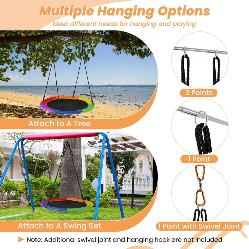 40 Inches Saucer Tree Swing Round with Lights for Kids and Adults by DirectDeals