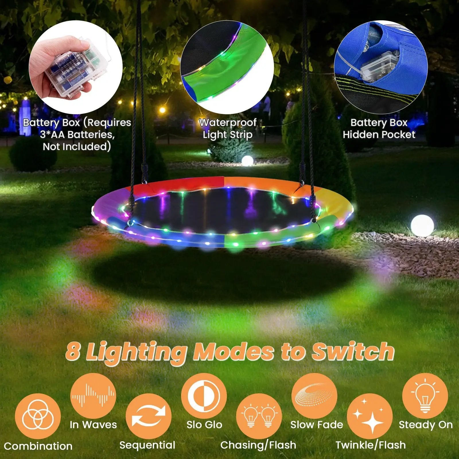 40 Inches Saucer Tree Swing Round with Lights for Kids and Adults by DirectDeals