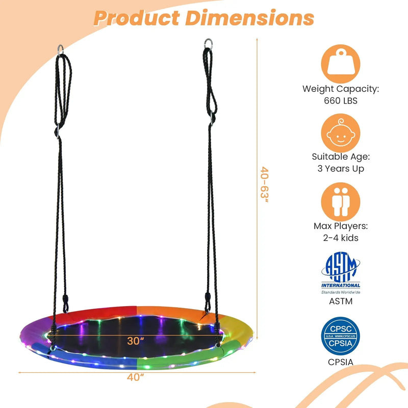 40 Inches Saucer Tree Swing Round with Lights for Kids and Adults by DirectDeals