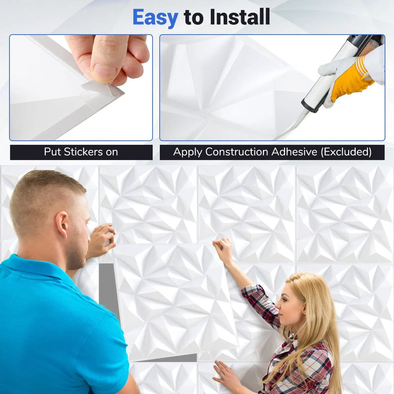 40-Pack 3D Wall Panels with Decorative Diamond Patterns-White by DirectDeals
