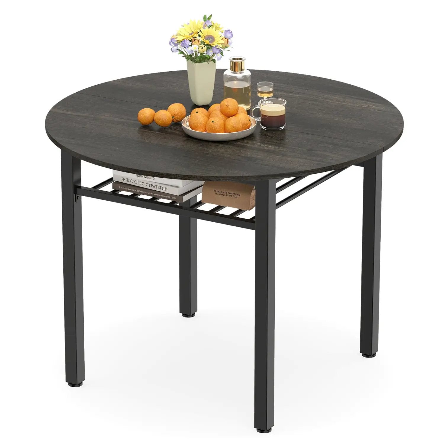 40" Round Dining Table with Storage Shelf for 4 People by DirectDeals