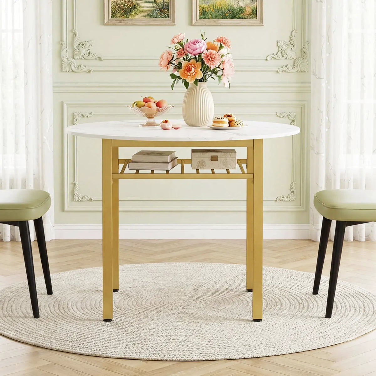 40" Round Dining Table with Storage Shelf for 4 People, photo 7 of 15