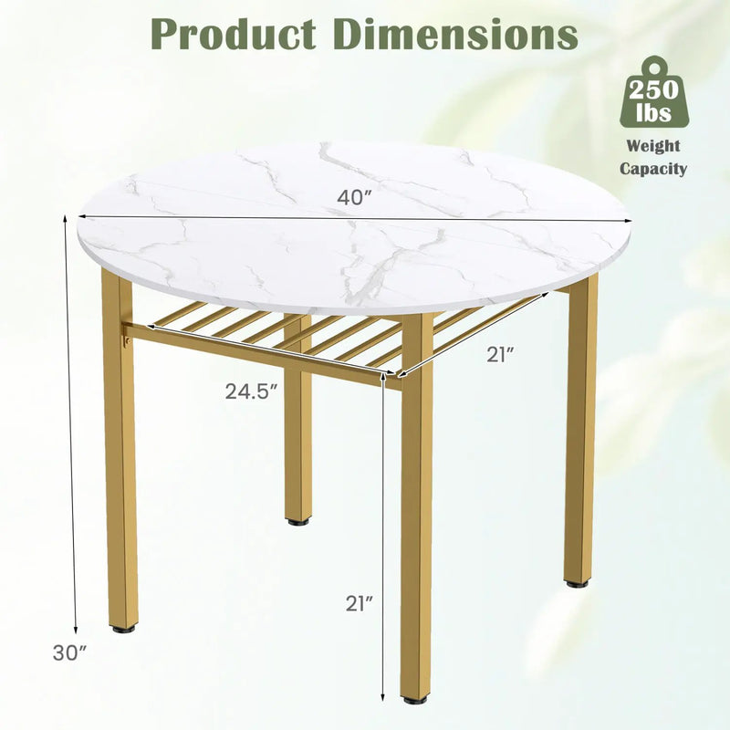 40" Round Dining Table with Storage Shelf for 4 People by DirectDeals