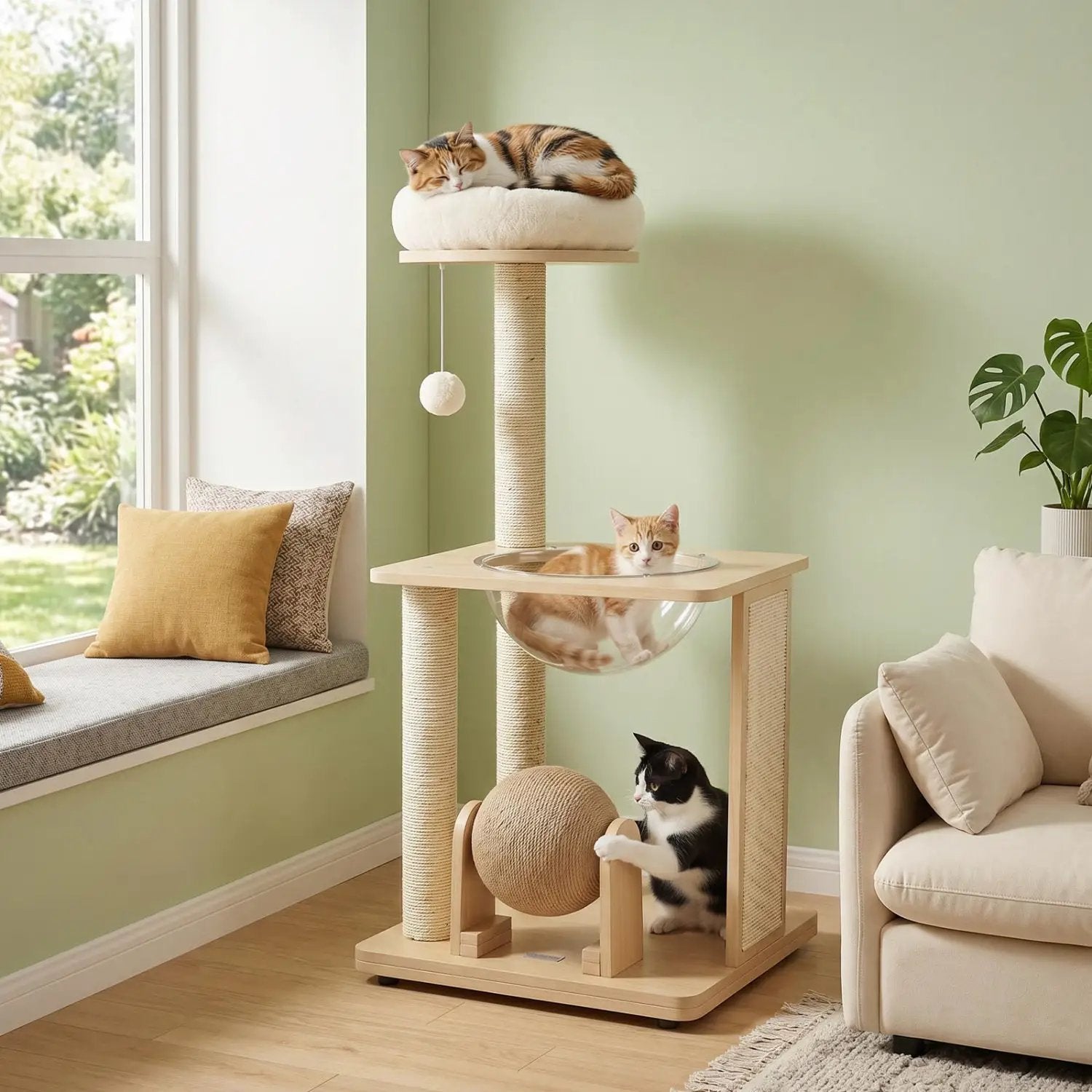40" Solid Wood Cat Tree with Space Capsule & Sisal Posts by DirectDeals