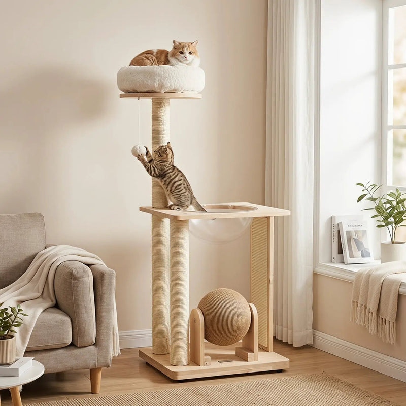 40" Solid Wood Cat Tree with Space Capsule & Sisal Posts by DirectDeals