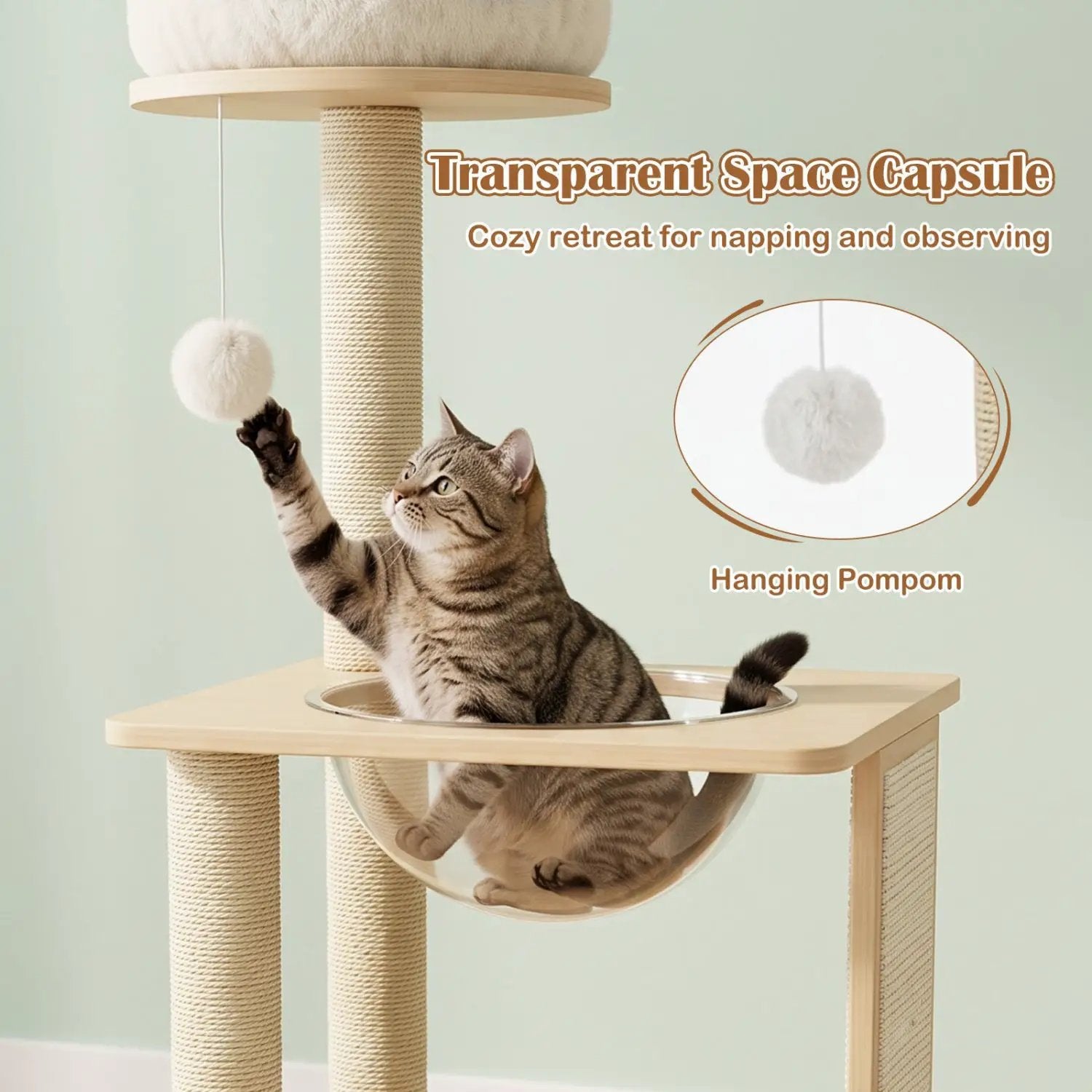 40" Solid Wood Cat Tree with Space Capsule & Sisal Posts by DirectDeals
