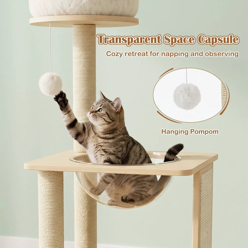 40" Solid Wood Cat Tree with Space Capsule & Sisal Posts by DirectDeals