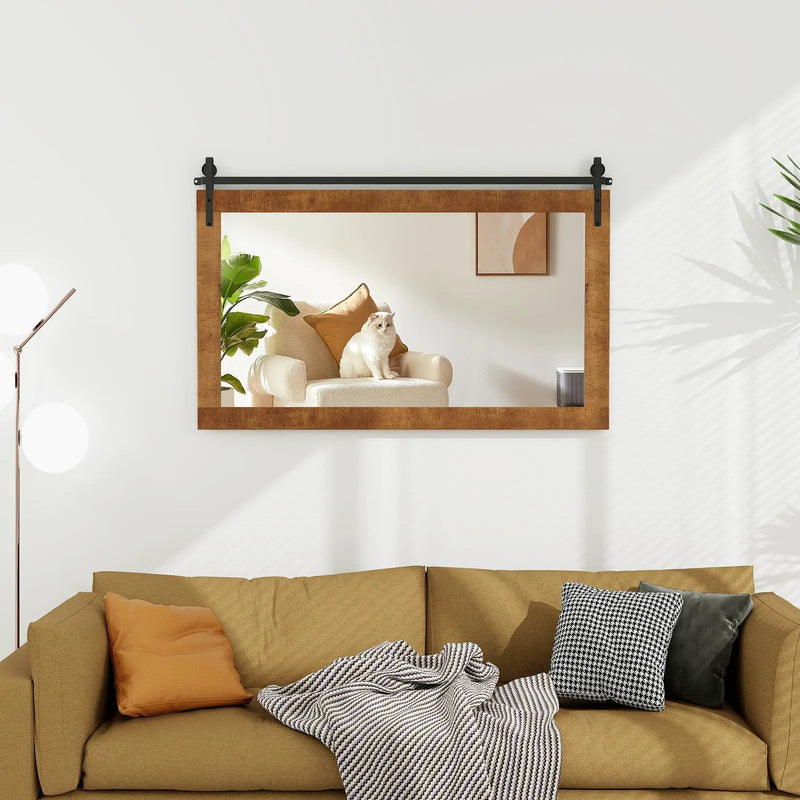 Rectangle Barn Door Style Wall Mounted Mirror with Solid Wood Frame by DirectDeals