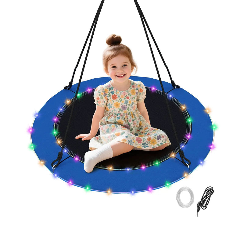 40 Inches Saucer Tree Swing Round with Lights for Kids and Adults by DirectDeals