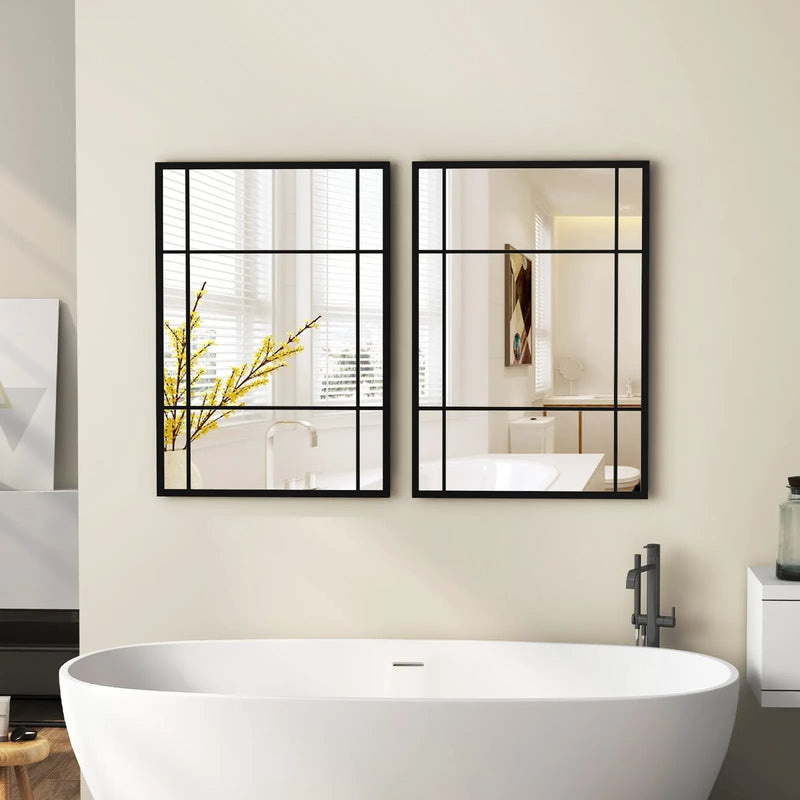 40 x 28 Inch Wall Mounted Mirror Metal Framed Hanging Mirror for Living Room Bedroom-Black by DirectDeals