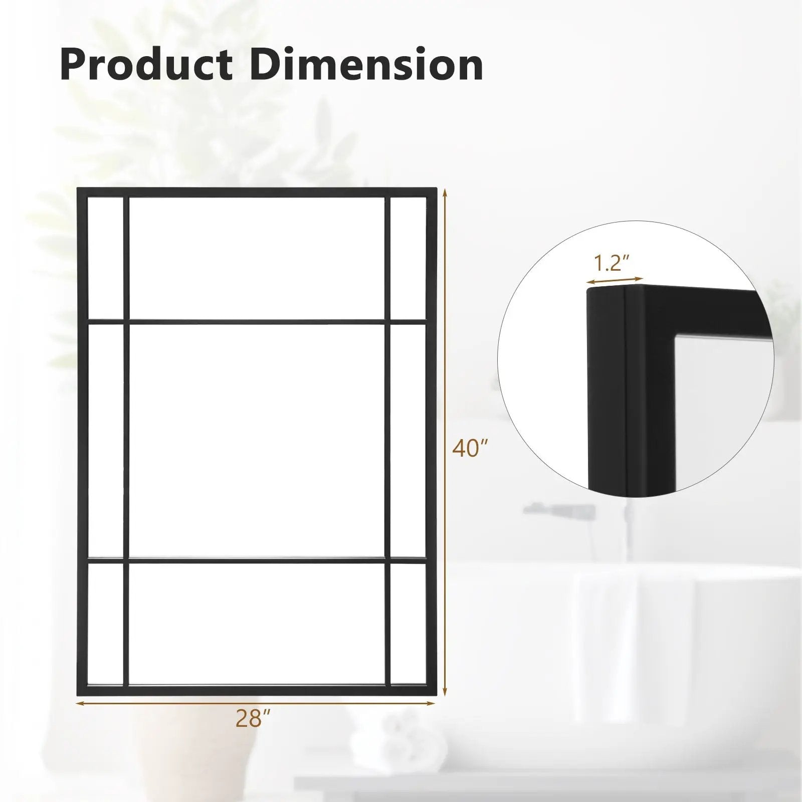 40 x 28 Inch Wall Mounted Mirror Metal Framed Hanging Mirror for Living Room Bedroom-Black by DirectDeals