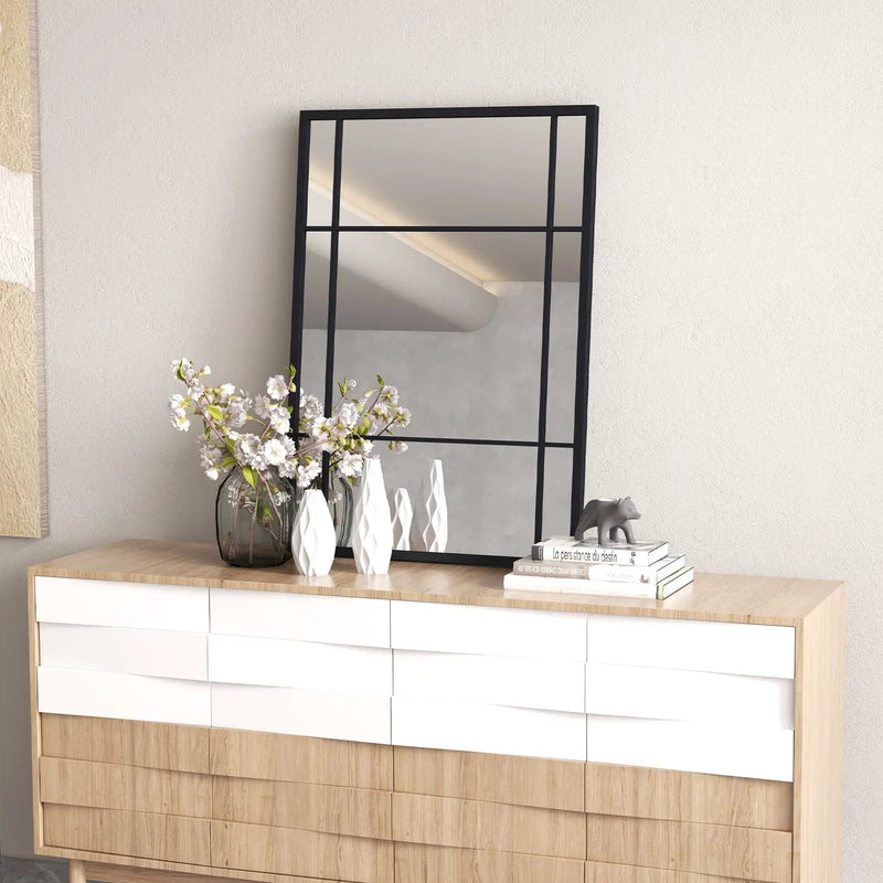 40 x 28 Inch Wall Mounted Mirror Metal Framed Hanging Mirror for Living Room Bedroom-Black by DirectDeals