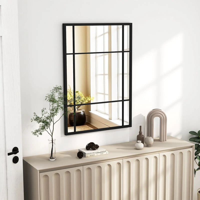 40 x 28 Inch Wall Mounted Mirror Metal Framed Hanging Mirror for Living Room Bedroom-Black by DirectDeals