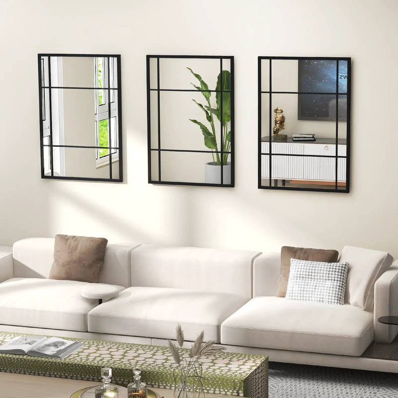 40 x 28 Inch Wall Mounted Mirror Metal Framed Hanging Mirror for Living Room Bedroom-Black by DirectDeals