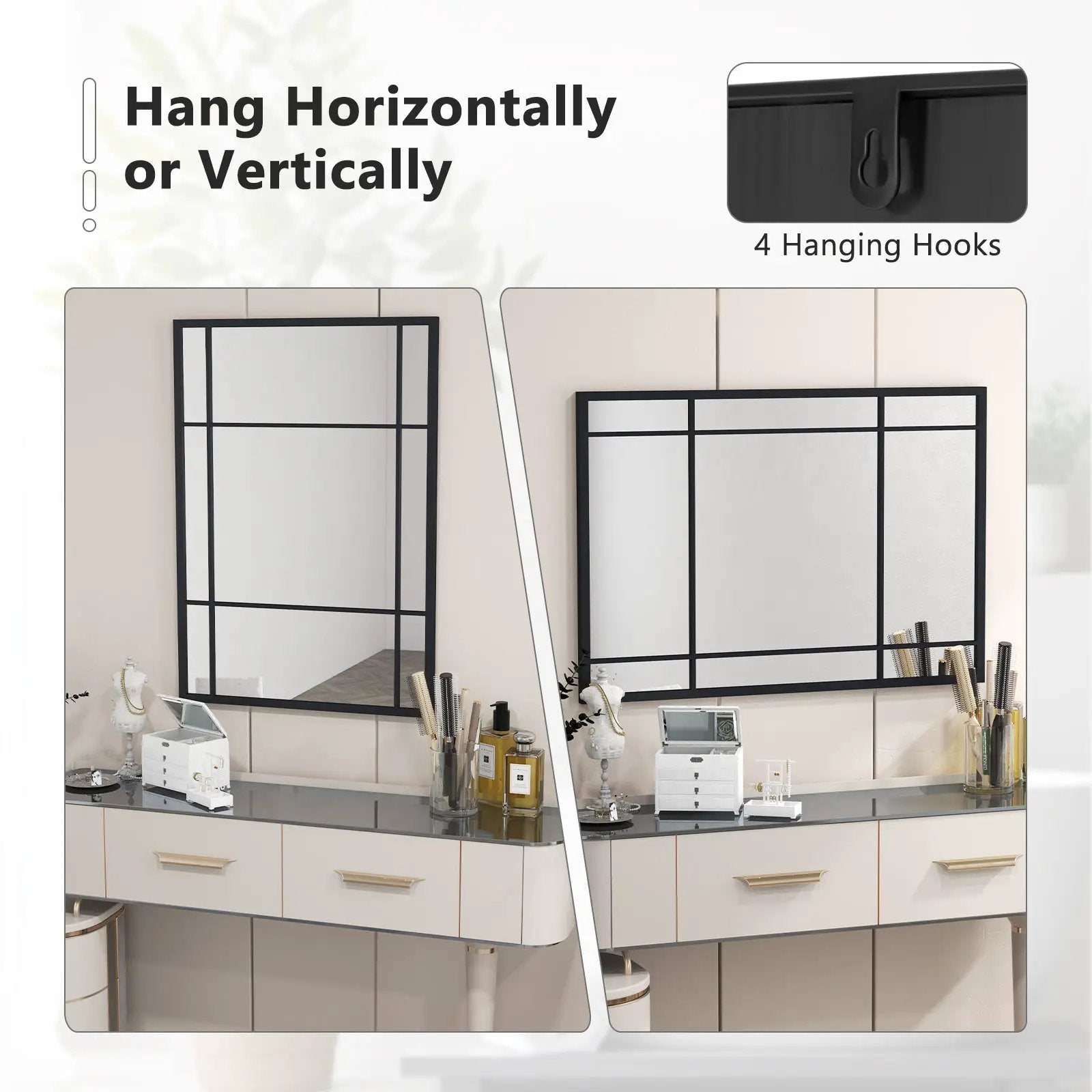 40 x 28 Inch Wall Mounted Mirror Metal Framed Hanging Mirror for Living Room Bedroom-Black by DirectDeals