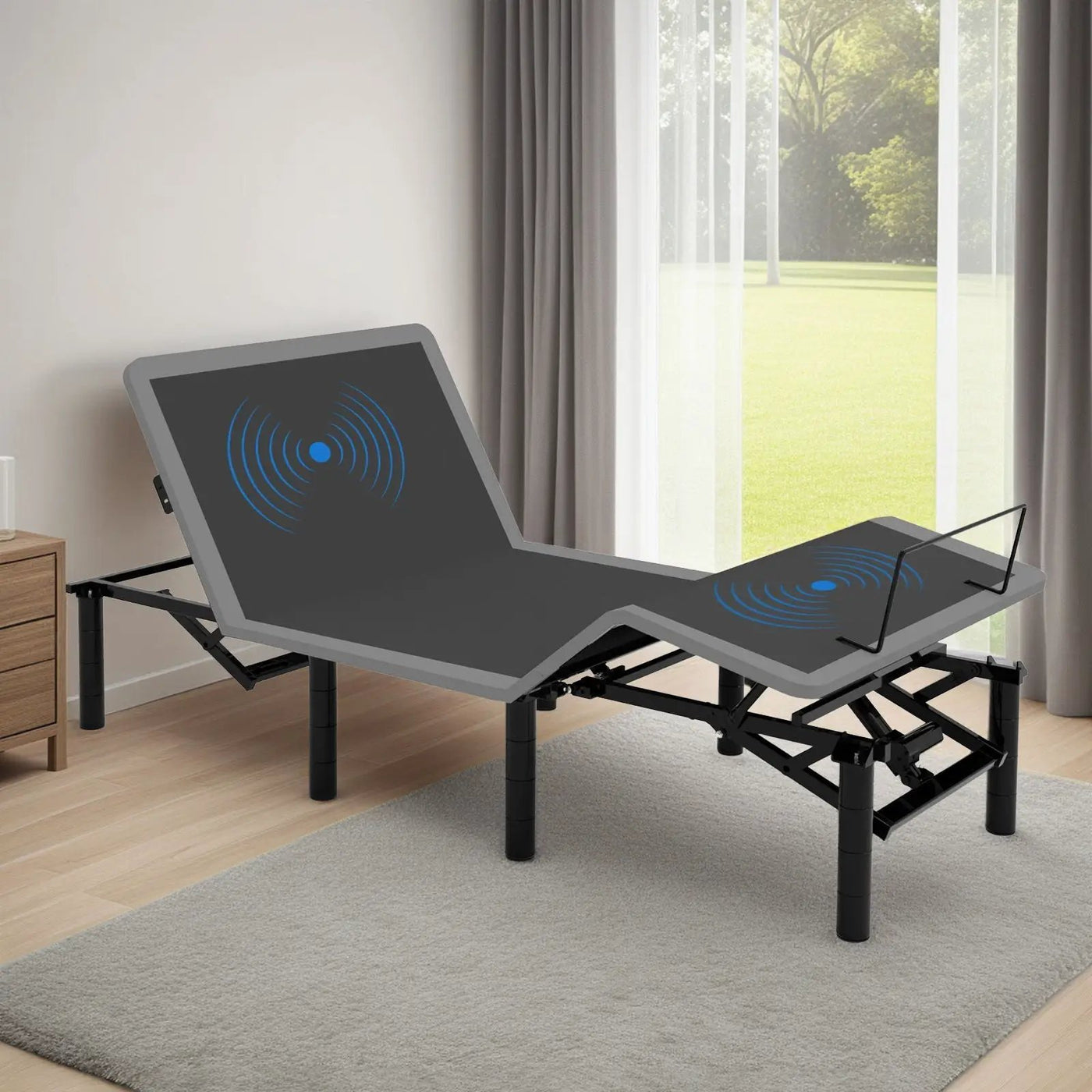Adjustable Bed Frame With Massage Head & Foot Incline, Wireless Remote, USB Ports, LED Night Light by HouseOfZazla