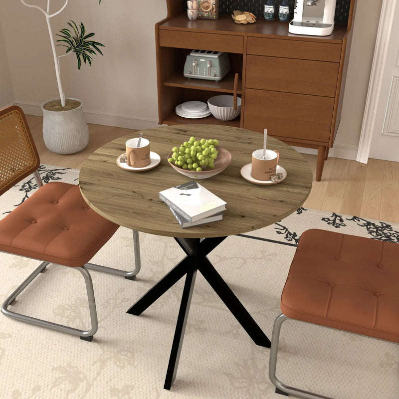 Round Dining Table For 2 - 4 People, Compact Kitchen Or Dining Room - Rustic Brown by Unique Piece Furniture