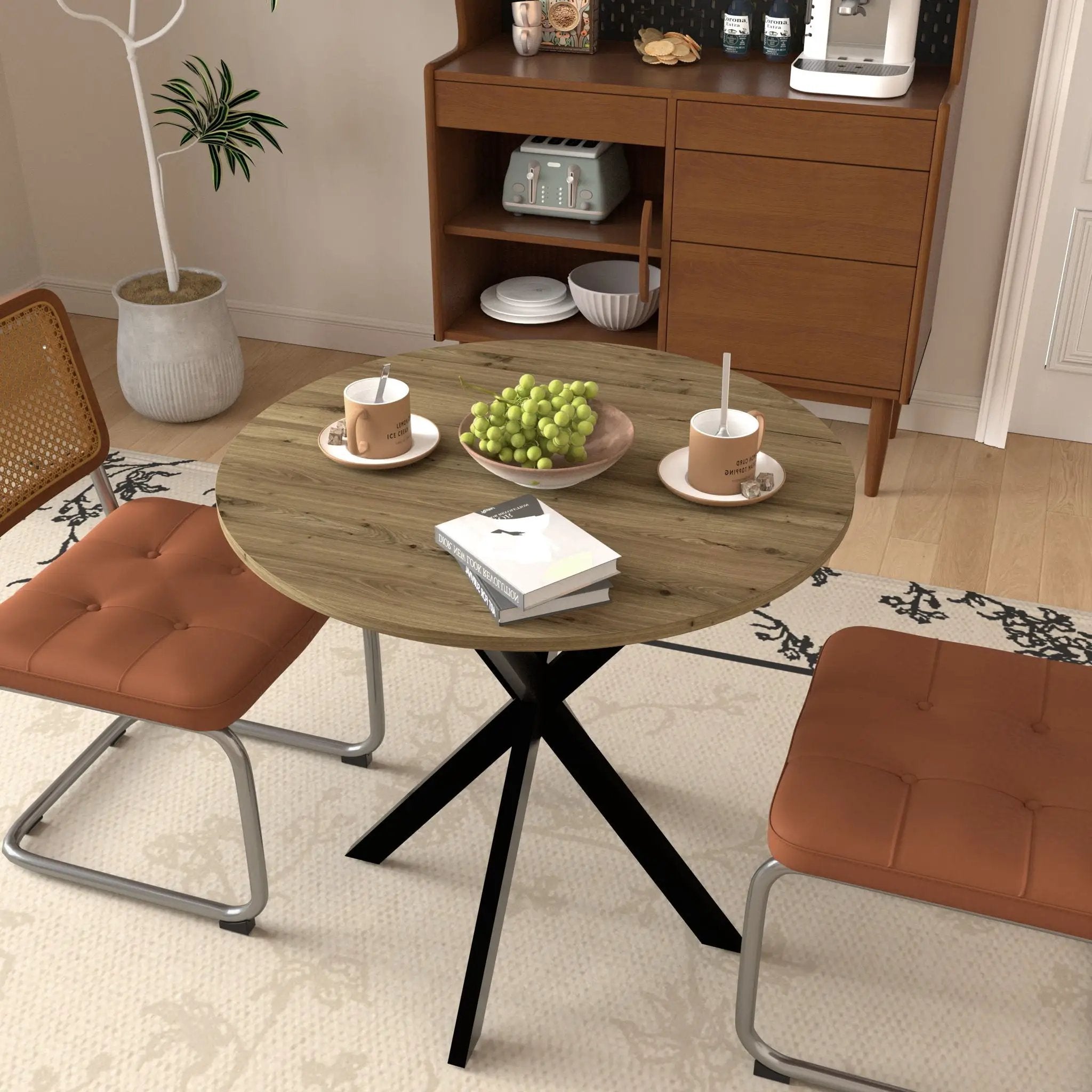 Round Dining Table For 2 - 4 People, Compact Kitchen Or Dining Room - Rustic Brown by HouseOfZazla