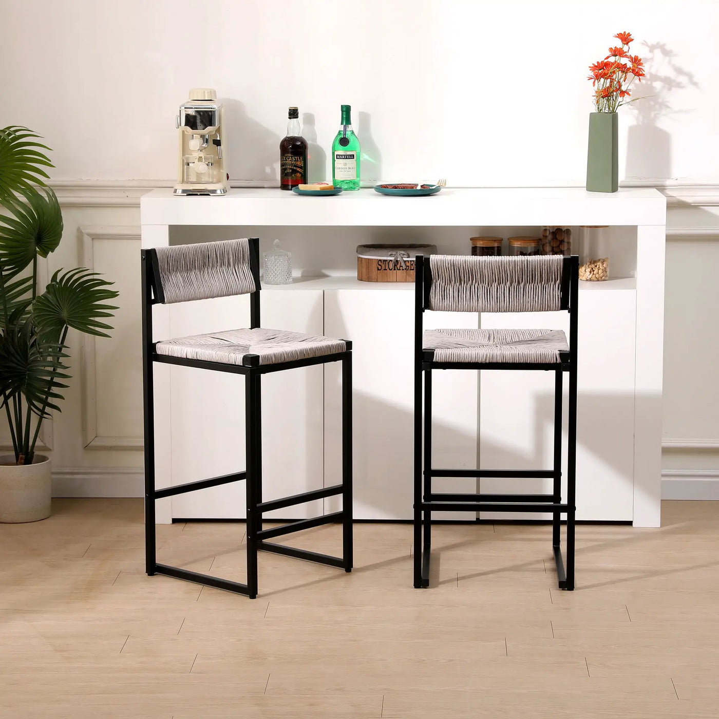 Bar Stools Paper Rope Weave Dining Chairs With Back Hand Weave Stools For Kichen Island, Bar & Counter (Set of 2) by Unique Piece Furniture
