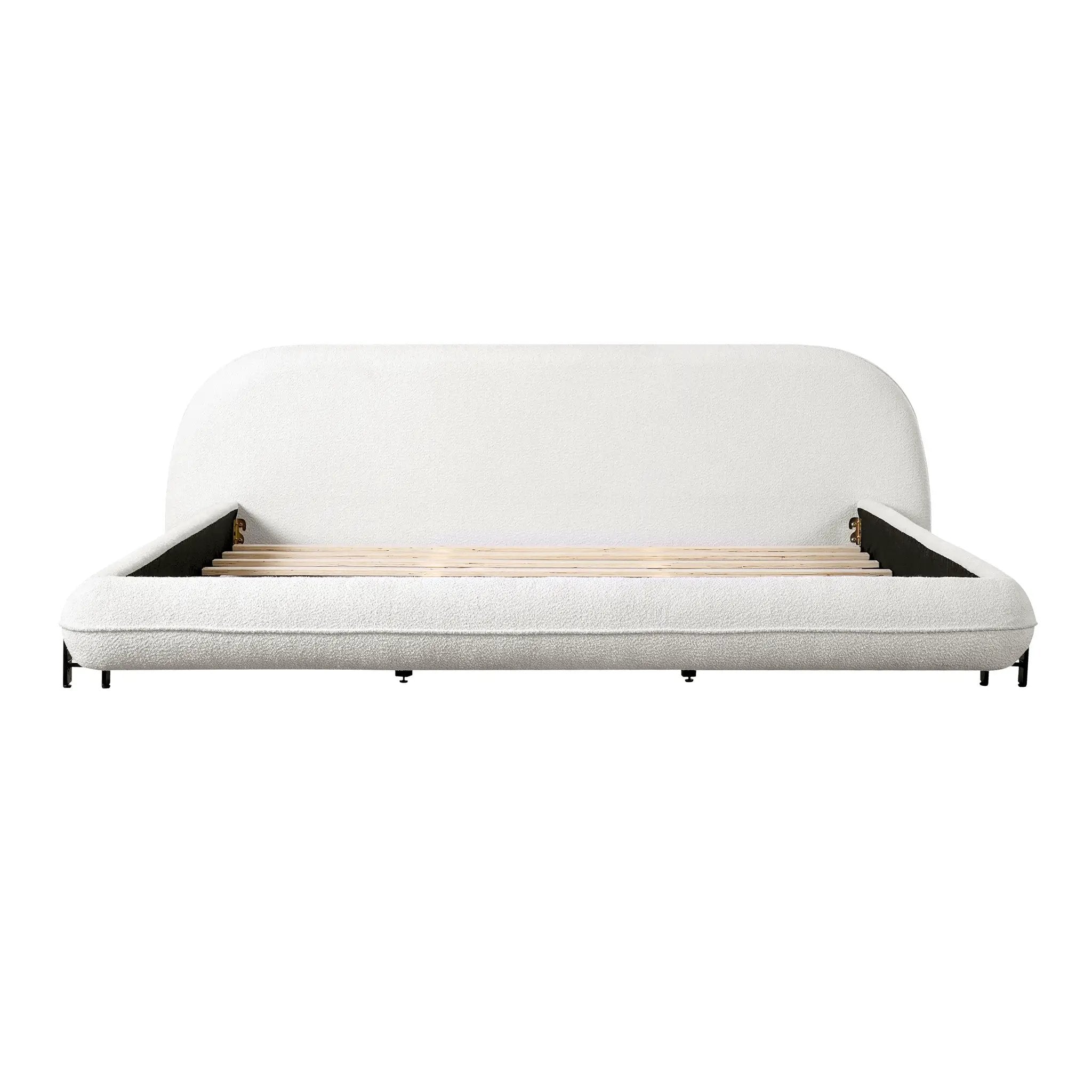 King Size Bed Frame with Boucle Fabric and Thick Headboard by HouseOfZazla