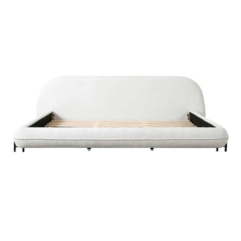 King Size Bed Frame with Boucle Fabric and Thick Headboard by HouseOfZazla
