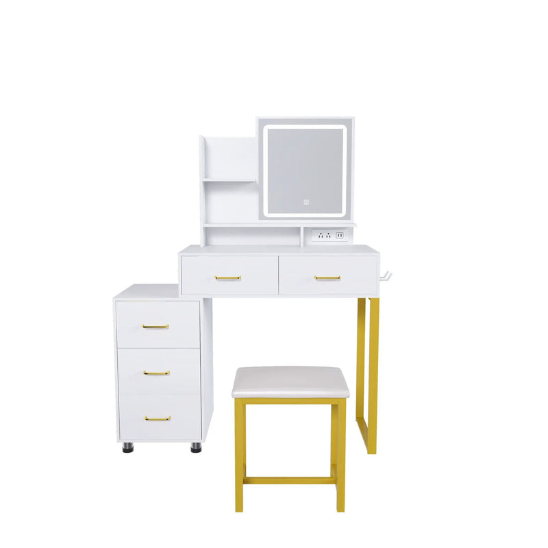 Elegant Makeup Vanity With Led Lights & Power Outlet - White by HouseOfZazla