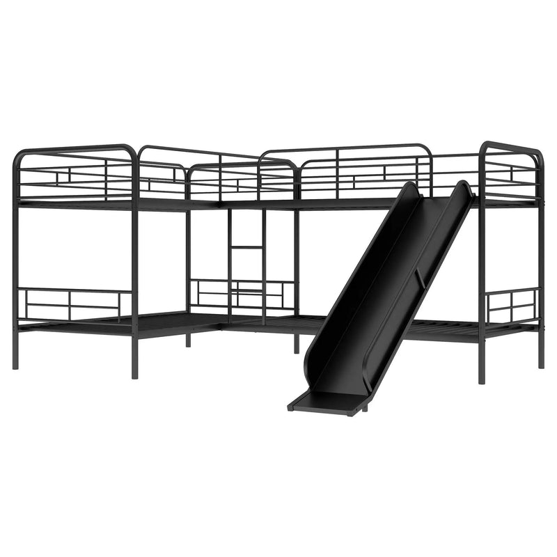 Mission Style Twin Size L-Shaped Bunk Bed With Slide And Ladder - Black by HouseOfZazla