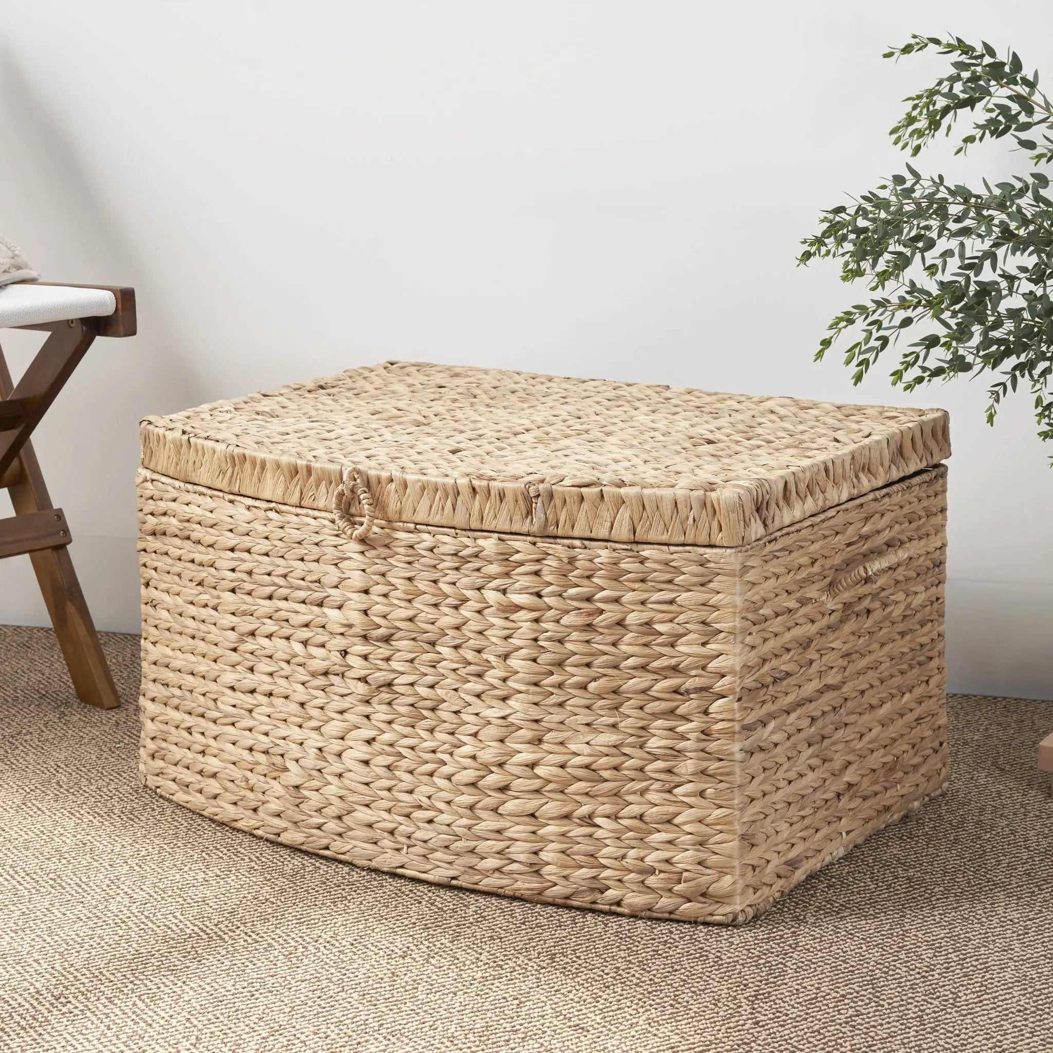 Rectangular Curve Water Hyacinth Woven Wicker Trunk With Handles For Clothes Toys Magazines And Book Storage - Natural / Light Brown by Unique Piece Furniture